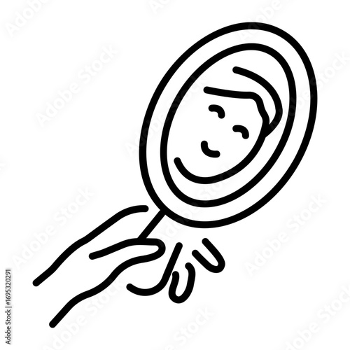 A line style icon showing a hand mirror