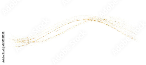 Gold particle confetti stripe wave dust and glitter. Abstract liquid flow elegant golden curved dashed gradient, dotted fluid line texture. Vector illustration