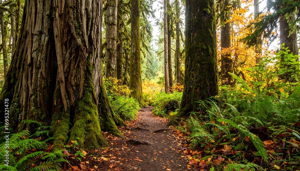 Naklejka premium Path through a dense autumn forest