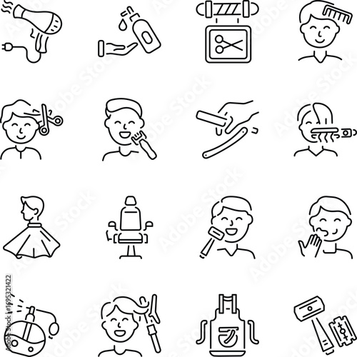 Collection of Line Style Barber Icons 

