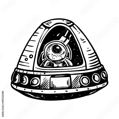 A sketchy style illustration showing a space capsule