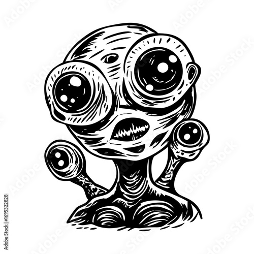 A vintage style illustration depicting a space creature