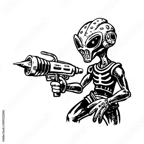 A sketchy style illustration showing an alien gun