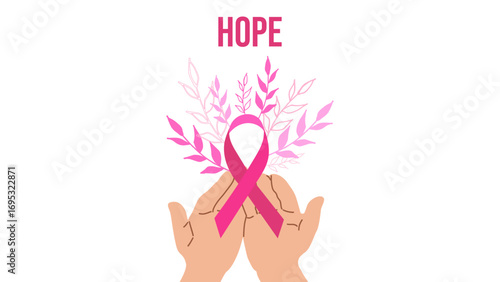 Breast Cancer Awareness Month. Pink ribbon symbol. Design postcard, banner, poster, and social media post. Vector illustration.
