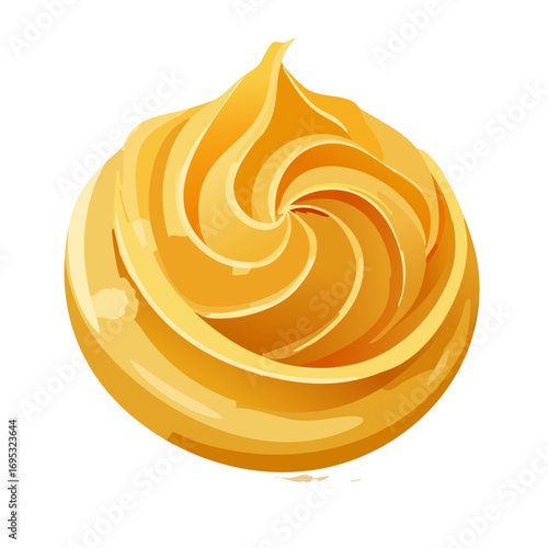 Swirled Yellow Cream Texture on White Background
