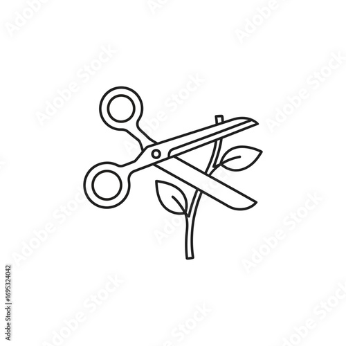 Scissors cutting a plant a simple line drawing of scissors pruning a plant, symbolizing trimming and gardening