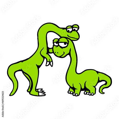 2 Happy Dino Couple Smile Team Cuddling Caressing Friends