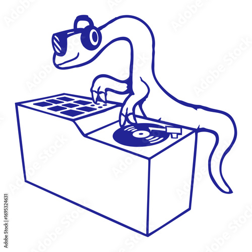 DJ Dino Turntable Sunglasses Headphone Party Music Club Disko