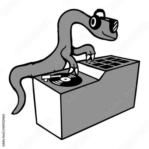 DJ Dino Turntable Sunglasses Headphone Party Music Club Disko
