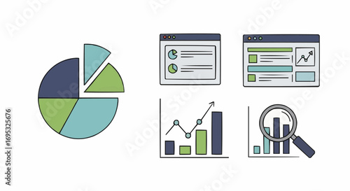 Data analysis and business intelligence visualization with charts graphs and diagrams for presentation seo vector