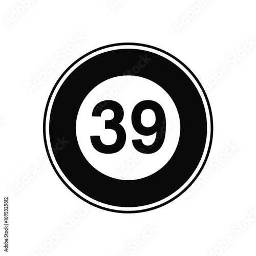 Modern circular emblem featuring the bold digit thirty-nine, symbolizing a significant achievement or a unique numerical mark