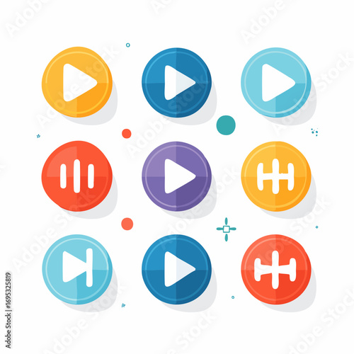 Free Download Colorful Media Player Icons Play, Pause, Stop, Rewind Buttons - GFXLoad