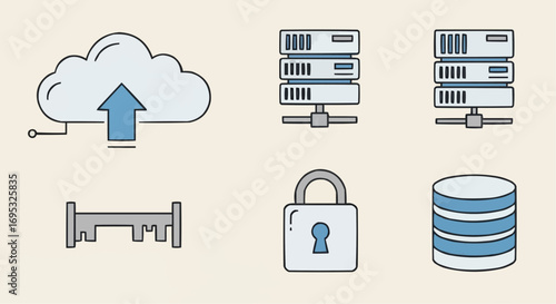 Cloud computing servers data storage security network database technology information infrastructure solutions vector