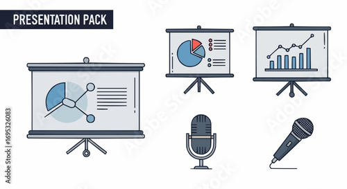 Presentation slides and microphone vector illustration for business meeting and conference presentation use case vector