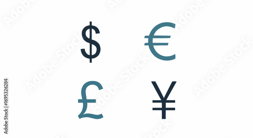 Currency symbols dollar euro pound yen finance money exchange rate global economy international market trade vector