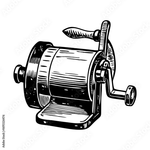 A vintage style illustration showing a manual sharpener