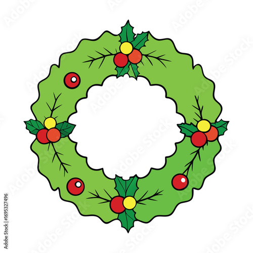 A festive Christmas wreath adorned with evergreen branches, bright red berries, pinecones, and a cheerful bow, symbolizing holiday warmth, joy, and celebration.

