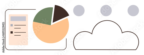 Pie chart with segmented data, checklist panel, and cloud shape linked to connectivity dots. Ideal for cloud computing, analytics, teamwork, data sharing, business planning, collaboration simple