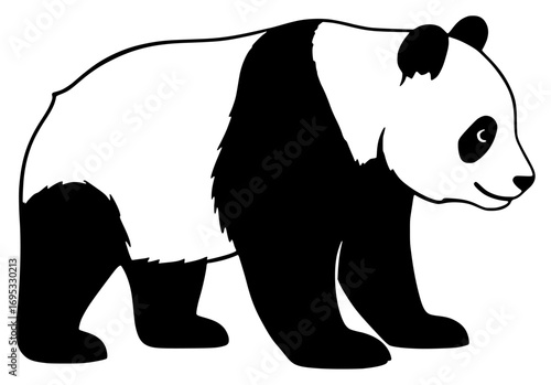 Panda Silhouette in Profile on White Background