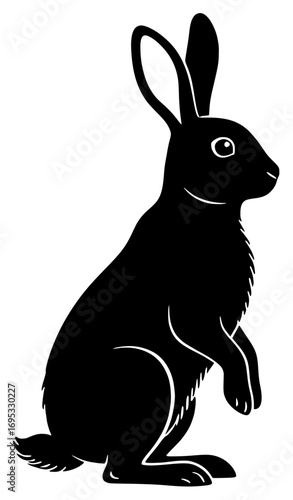 Silhouette of a Rabbit (Bunny) Sitting Upright with Erect Ears