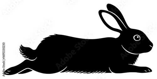Silhouette of a reclining rabbit on white background