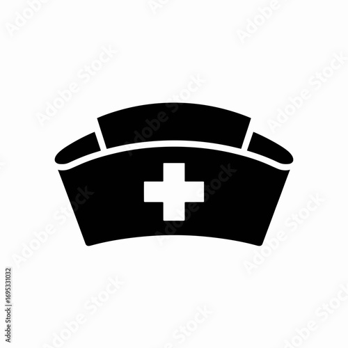 Nurse Cap Icon with Medical Cross Symbol