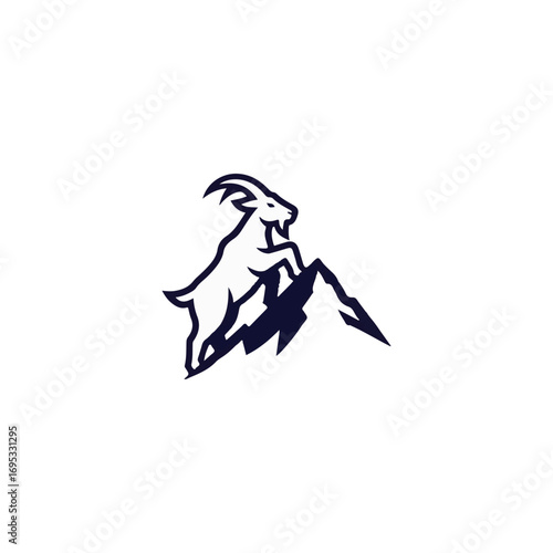 An Abstract and Geometric Logo of a Goat Head and Mountains, Representing Adventure, Nature, and Resilience