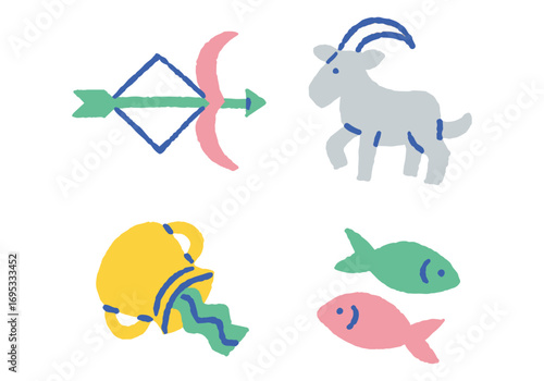 Sagittarius, Capricorn, Aquarius, Pisces Illustrations_Color