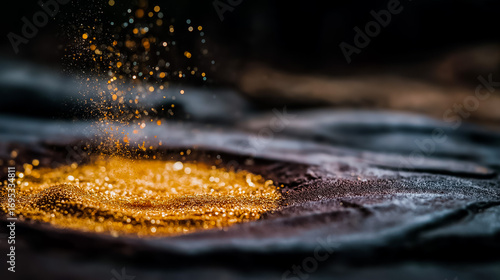 Macro of metallic foil grain catching light as a cover rotates extreme close-up circular dolly specular spotlighting luxurious and hypnotic