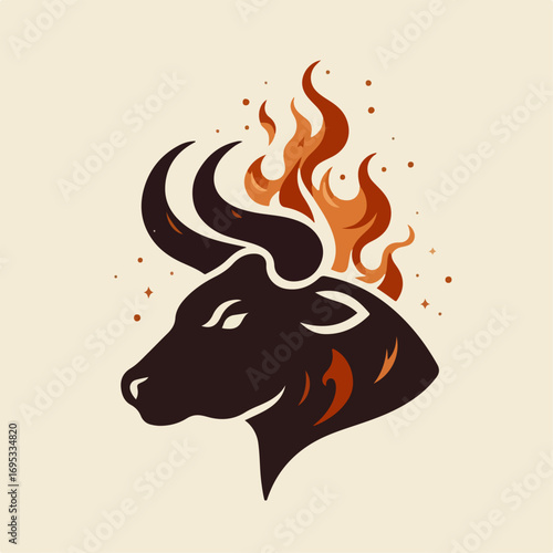 vector illustration of a burning angry bull head