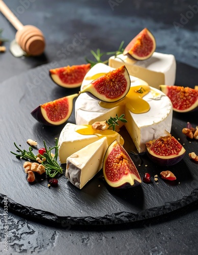 Creamy brie cheese with figs and honey