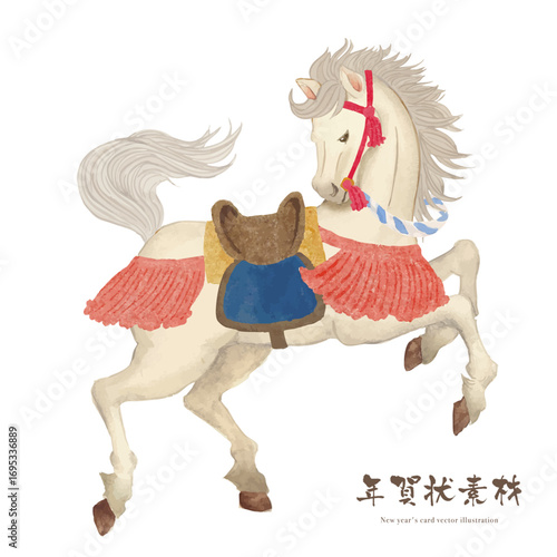 水彩手書きの和風の馬のイラスト