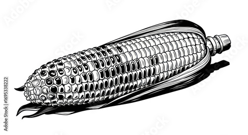 Detailed monochrome illustration of an ear of corn creating a fresh and healthy visual