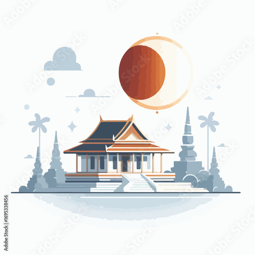 moon background temple vector illustration