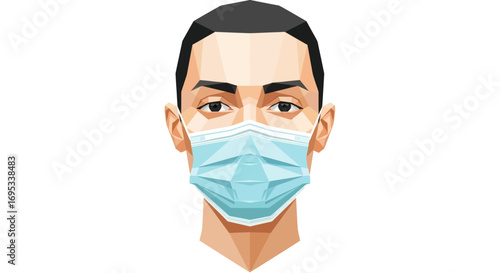 Geometric masked man conveying health consciousness and public safety awareness illustration