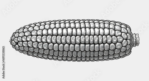 Monochrome illustration of an ear of corn detailed and precise drawing for backgrounds