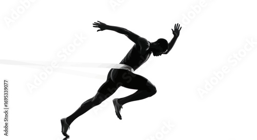 Silhouette of a sprinter crossing the finish line displaying athleticism and determination in