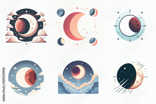 lunar eclipse vector illustration set