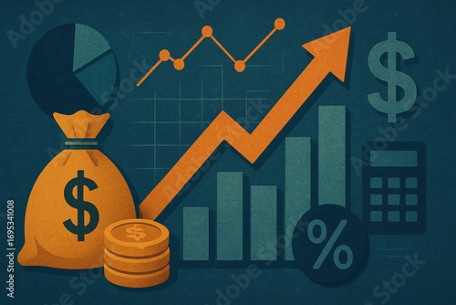 Financial growth concept illustration with graphs and money symbols