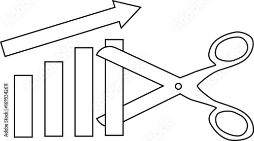 rising graph icon and scissors icon with white background