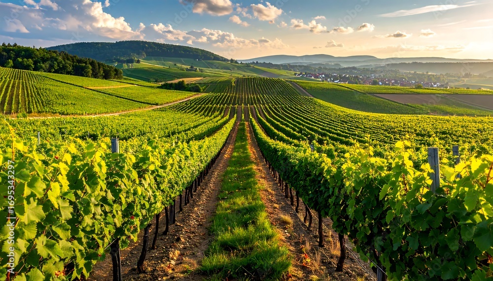 Fototapeta premium Panoramic vineyard at sunset