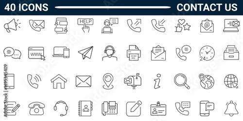 Contact us line icon set. Outline icon collection. Editable stroke. Vector illustration