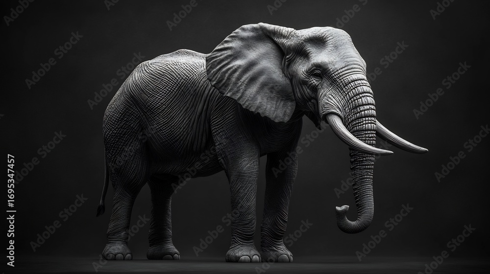 Obraz premium Majestic African Elephant: A Monochromatic Study in Dark Elegance