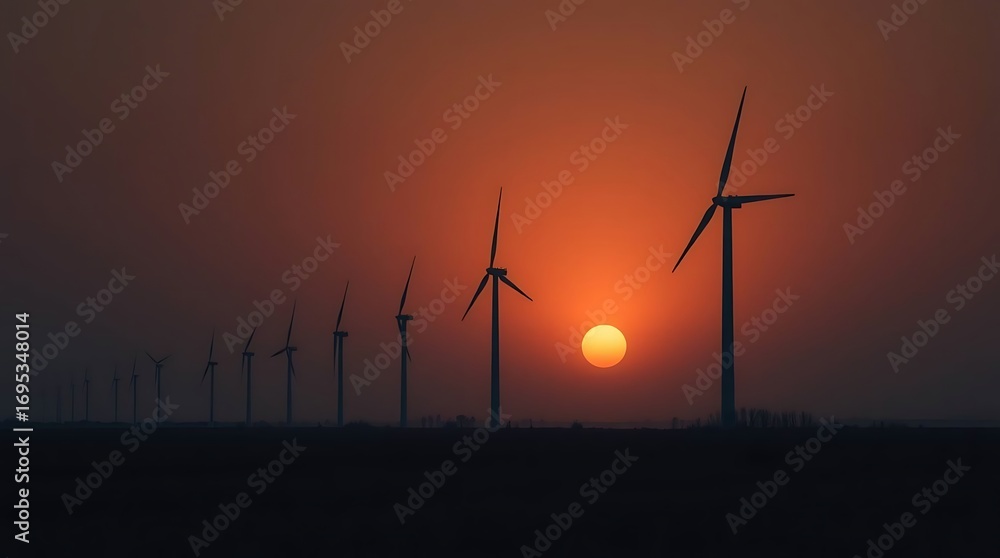 Obraz premium Stunning wind turbines at sunset generating clean energy for a sustainable future, perfect for green campaigns