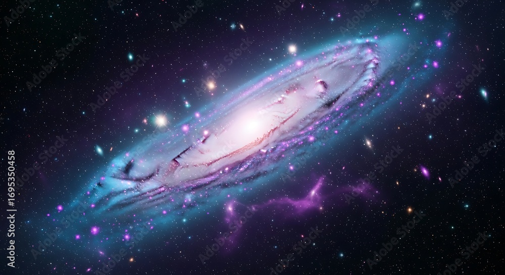 Obraz premium A Stunning Spiral Galaxy Illuminated by Starlight and Cosmic Gas