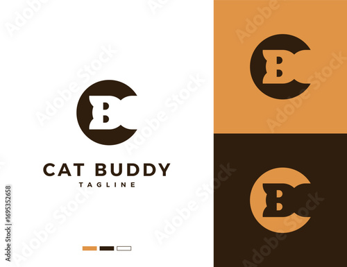tilted cat head silhouette logo in b and c shapes