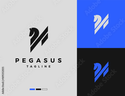 simple line pegasus logo design