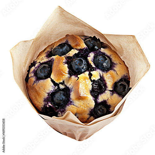 Freshly Baked Blueberry Muffin in Brown Paper Wrapper