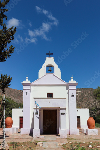 Façade of the Church of San José de Las Peñas Blancas, on the Adobe Route. La Puntilla, Catamarca, Argentina.