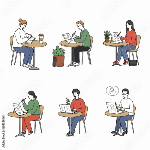 Diverse Artists and Illustrators Sketching with Traditional and Digital Tools